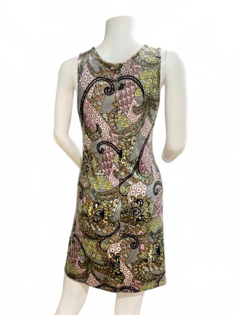 Betsey Johnson Paisley Print Sleeveless Mini Dress - Pink, Green, Gray, Cream - Picture 4 of 5